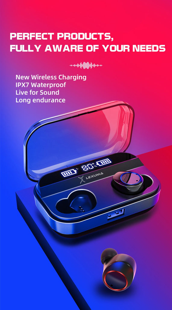 Lexuma true wireless sweat proof Bluetooth 5.0 earbuds true wireless stereo earbuds Xbud-Z Bluetooth earphones waterproof IPX7 features summary
