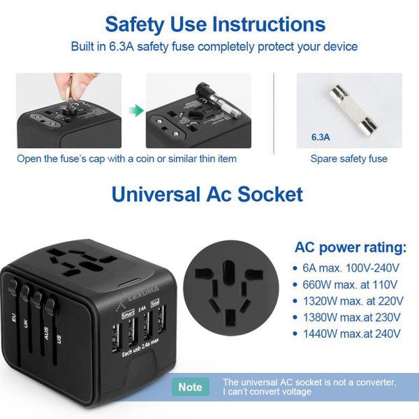 Universal Travel Adapter UTA-1440 All in One Worldwide Charger for US EU UK AUS with 4 USB Port epicka verbatim european outlet momax insignia global kit bez hyleton worldwide targus APK032us eagle creek foval power step down voltage power converter target safety use instructions - iMartCity