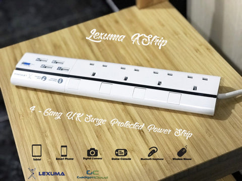 Lexuma XStrip UK Power Strip USB Surge Protected