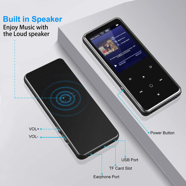 Portable Bluetooth MP3 Player with 2.4" Large Screen MP3 walkman bluetooth earphones best sound quality affordable sandisk Grtdhx Chenfec AGPTEK victure m3 built in speakers aux port info details - GadgetiCloud