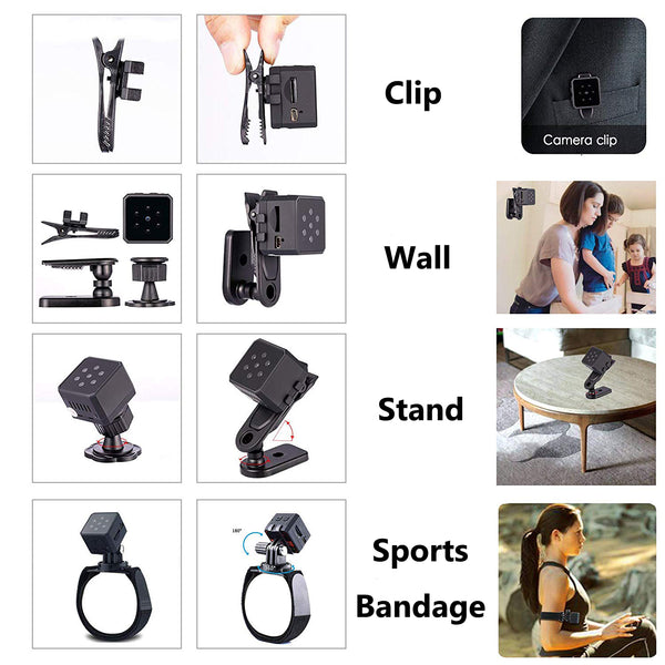 Mini 1080P Night Vision Home Security Camera With Motion Sensor - clips magnetic stand wall mount