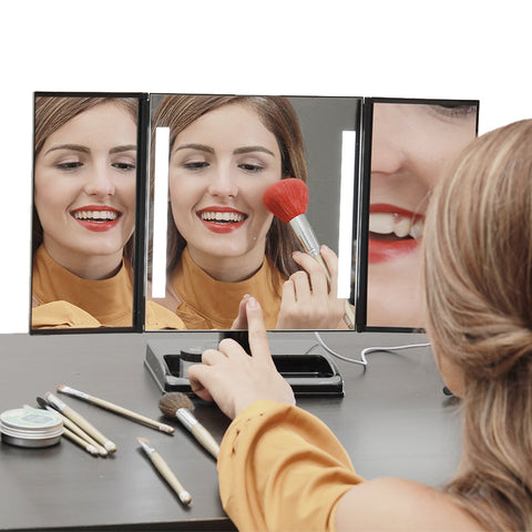 Trifold Vanity Mirror - 10X Magnification & LED Lights - imartcity led lighted daily mirror beauty