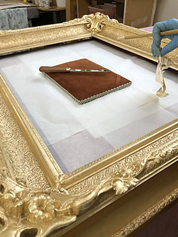 Gold leaf gilding antique frame restoration