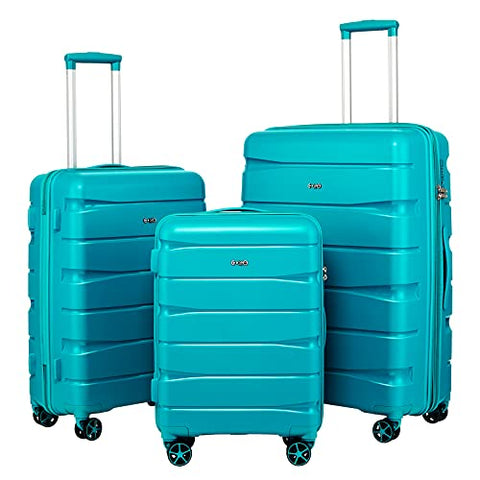COOLIFE luggage Expandable(only 28”) suitcase 3 piece set PP material with TSA Lock Spinner carry on Hard- side 20in24in28in (lake blue, 3 piece set)