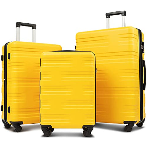 Flieks Luggage Sets TSSA 3 Piece Spinner Suitcase Lightweight 20 24 28 inch (Yellow)