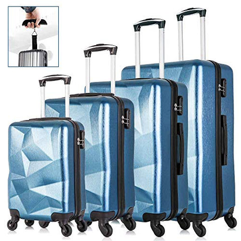 Semper Hardside Blue Luggage Sets with 4- Spinner Wheels, 4-Piece Lightweight Carry- on Suitcase Sets in 18" 20" 24" 28" FREE Luggage Scale