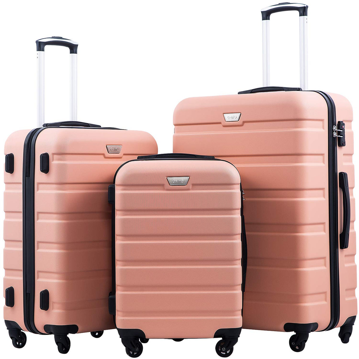 Coolife Luggage 3 Piece Set Suitcase Spinner Hardshell Lightweight TSA Lock  4 Piece Set (Sakura Pink)
