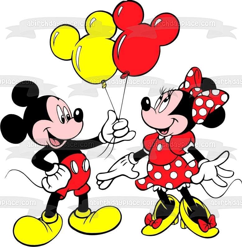 Onleesbaar roestvrij Optimistisch Mickey Mouse and Minnie Mouse Balloons Edible Cake Topper Image ABPID0 – A  Birthday Place