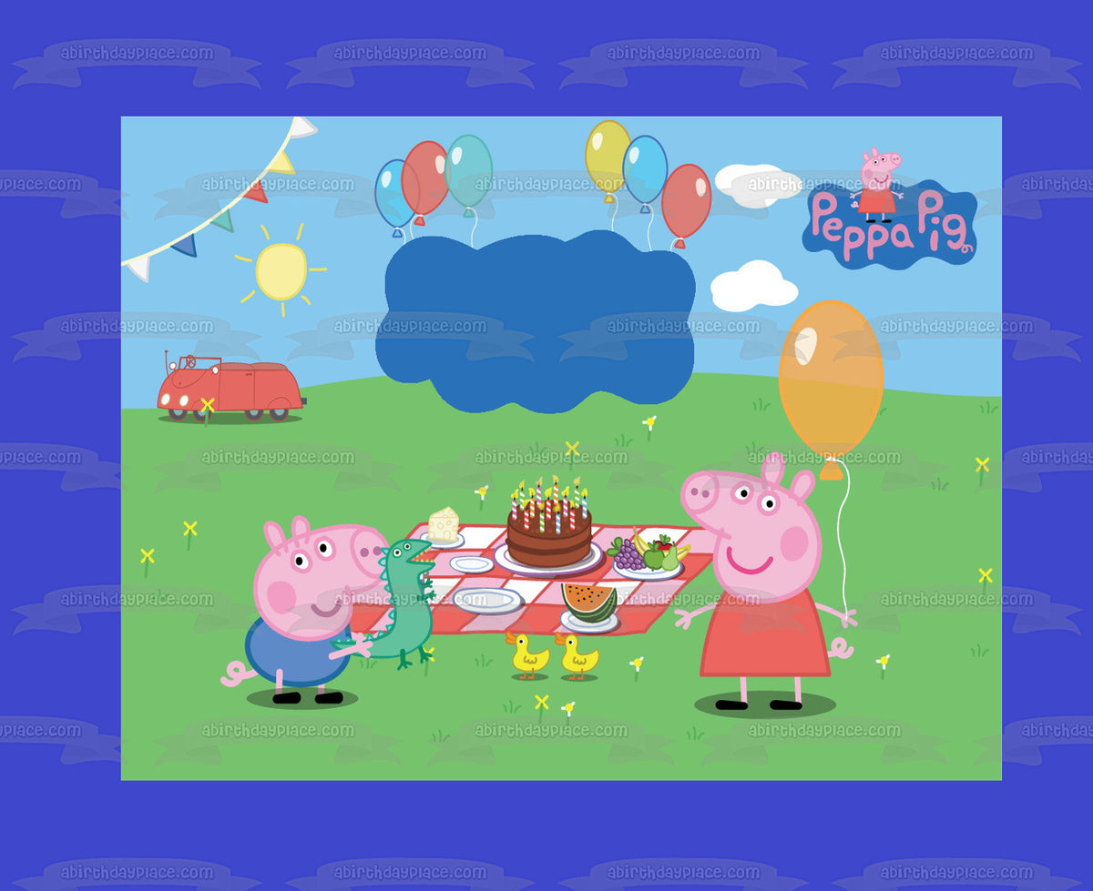 Peppa Pig Balloon Party Personalize George Pig Edible Cake ...