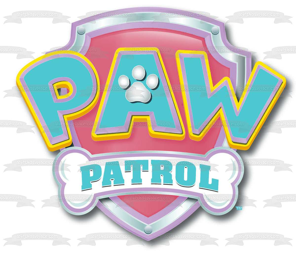 PRECUT EDIBLE 5" PAW PATROL SIGN BLUE OR PINK CAKE TOPPER FAB FOR PAW-TY CAKES