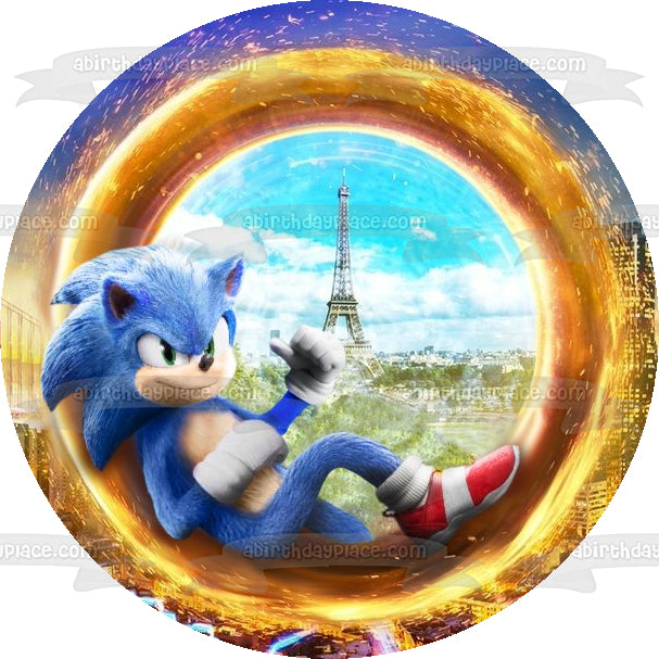 Sonic The Hedgehog Movie Poster Eiffel Tower Paris Edible Cake Topper