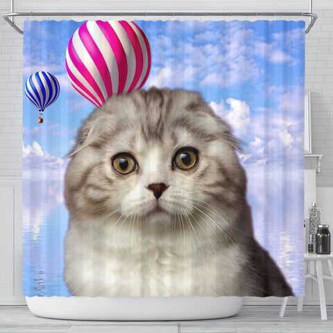 Cute Scottish Fold Cat Print Shower Curtains-Free Shipping