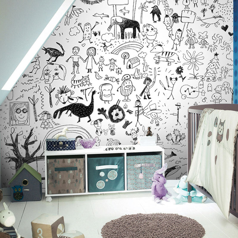 Custom Wallpaper Mural Black and White Cartoon Graffiti | BVM Home