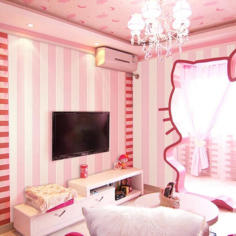 Pink Striped Wallpaper For Girl S Bedroom 5 3