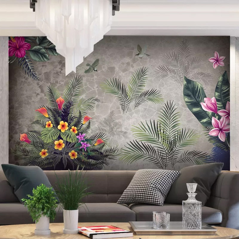 Custom Wallpaper Mural Pastoral Tropical Rainforest Flower | BVM Home