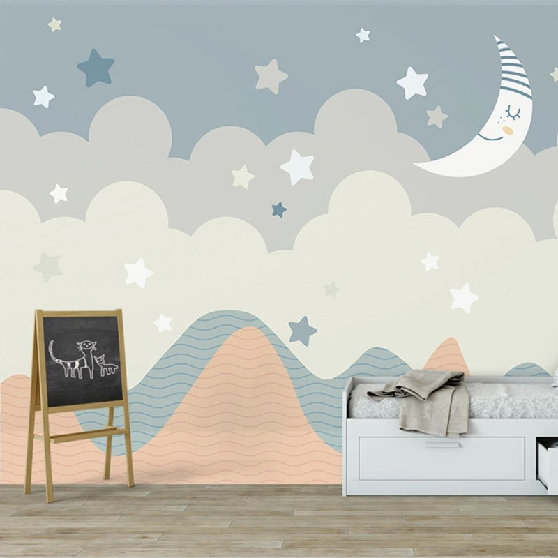 Custom Wallpaper Mural for Nursery Cartoon Stars and Moon | BVM Home