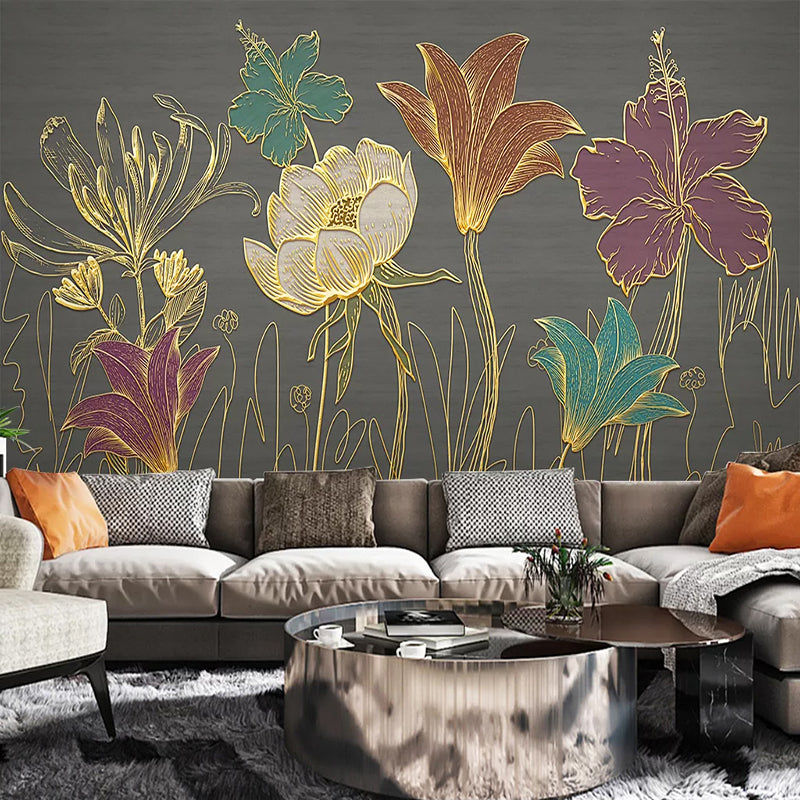 Thriller incompleet Tot ziens Custom Mural Wallpaper Luxury Golden Embossed Flower Leaves | BVM Home