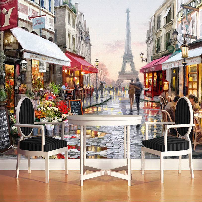 European Style Eiffel Tower Romantic Street Wallpaper Mural Bvm Home