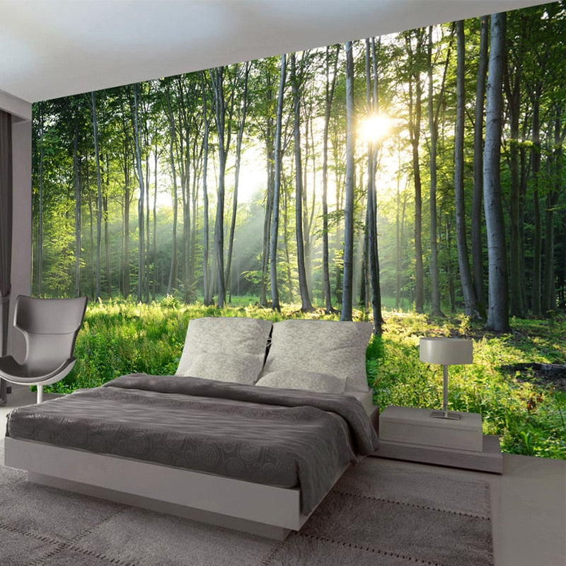Custom Wallpaper Mural 3D Green Forest Nature Landscape | BVM Home