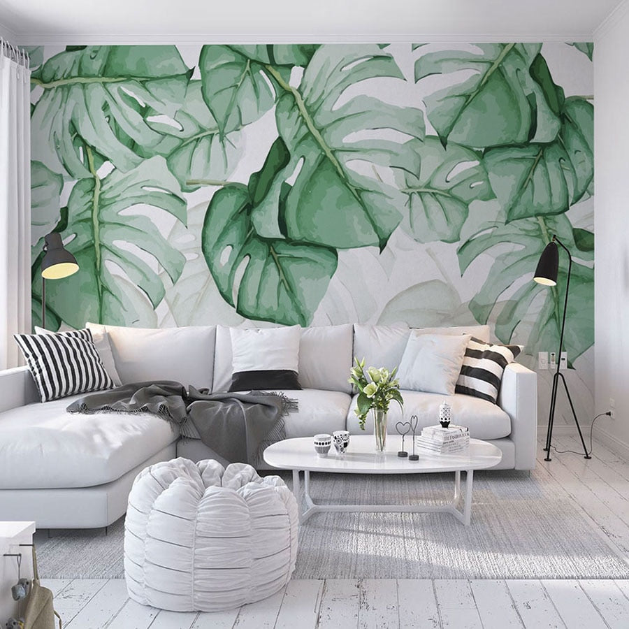 Custom Size Wallpaper Mural Hand Painted Tropical Plants | BVM Home
