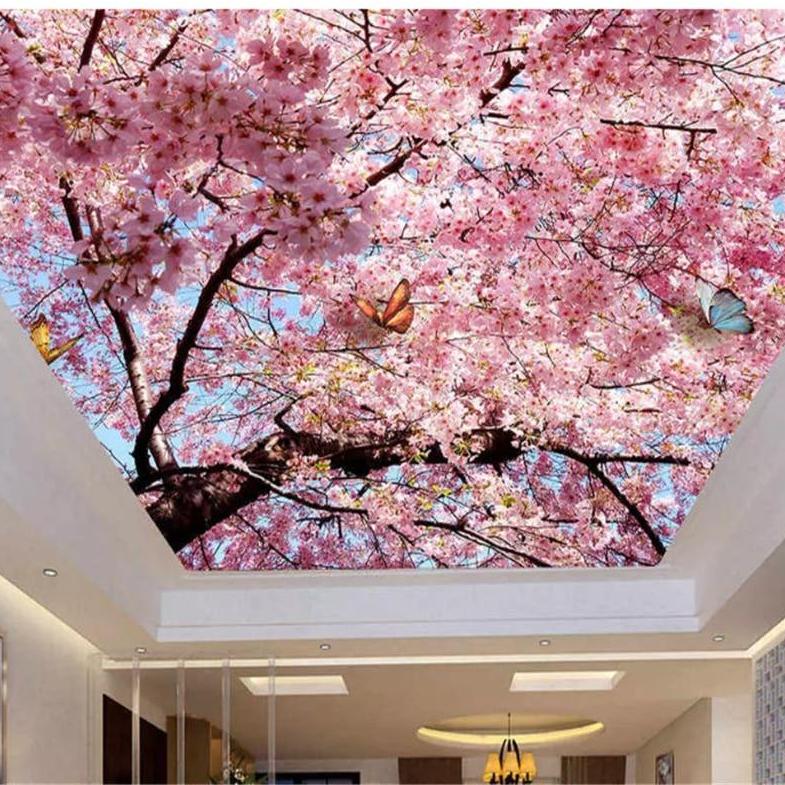 Custom Size Ceiling Mural Cherry Flower Blue Sky