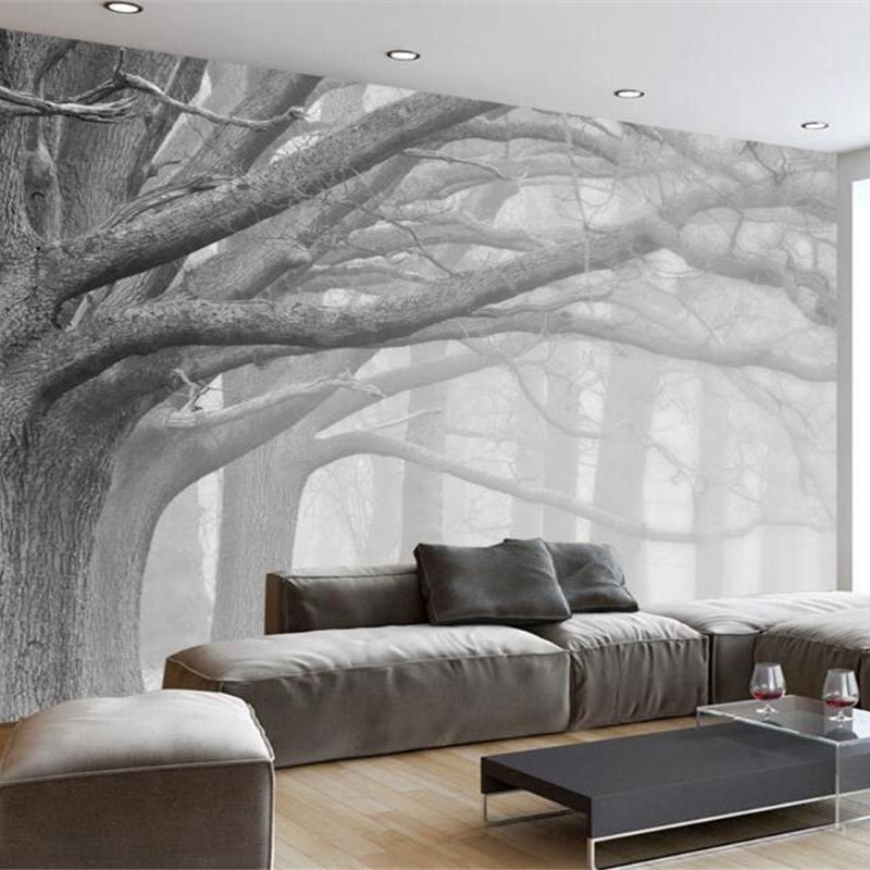 3D Wallpaper Murals Modern Black and White Forest | BVM Home