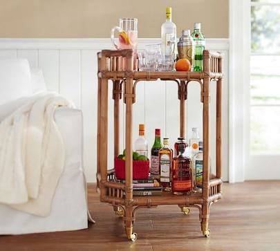 Hamptons Rattan Bar Cart - Antique Rattan