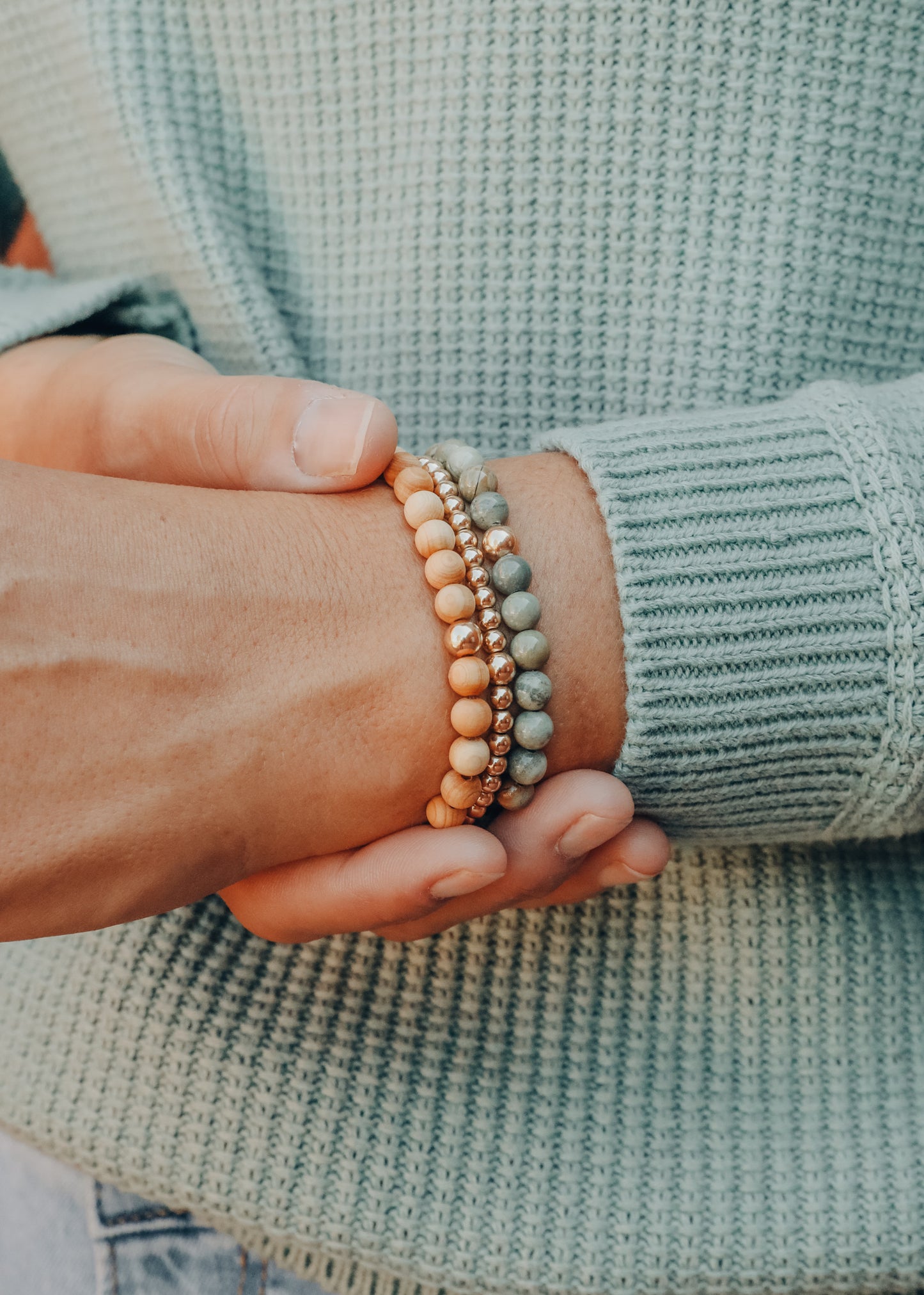 Silver Leaf Jasper + Gold || Adult Bracelet