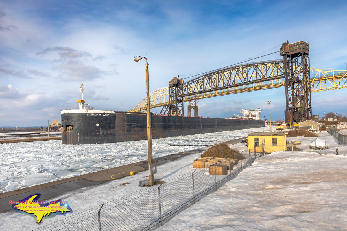 Great Lakes Freighters American Integrity Soo Locks 9889 Sewards Wood N Craftsmichigan