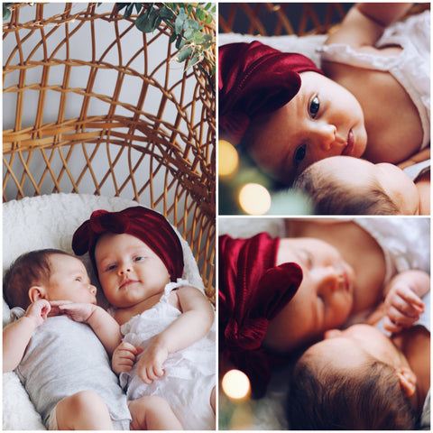 Baby Eadie wears the Burgandy Red Christmas Turban in all photos.