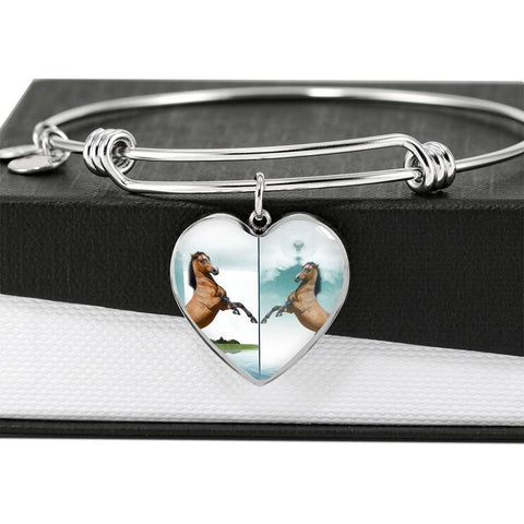Lusitano Horse Print Heart Pendant Luxury Bangle-Free Shipping