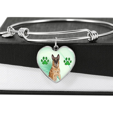 Belgian Malinois Print Luxury Heart Charm Bangle -Free Shipping