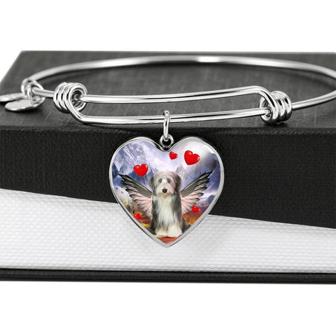 Bearded Collie Print Luxury Heart Charm Bangle -Free Shipping