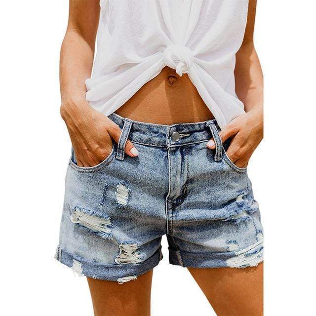 Style Distressed Denim Shorts For Women