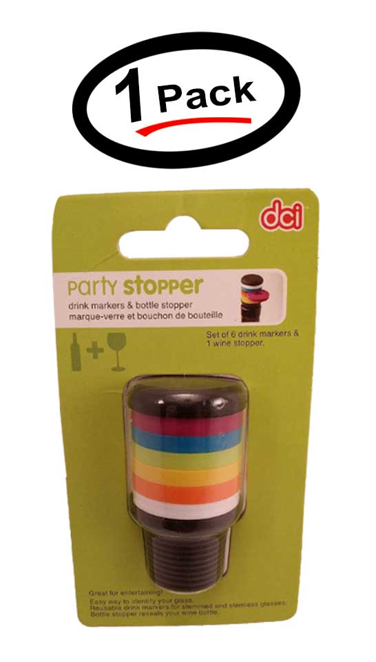 DCi Party Stopper Bottle Stop & Wine Charm Set Glass Markers Cork Bar Tool Gift 