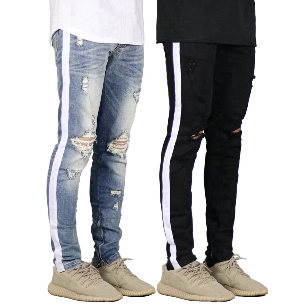 striped ripped jeans mens