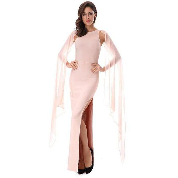 KELLIPS Apricot O-Neck Mesh Cloak Sleeves Summer Bandage Dress - KELLIPS