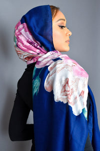 Foil Floral Royal Blue Scarf