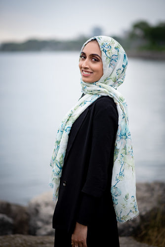 Foil Printed Light Blue Rose Scarf