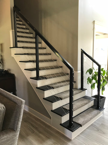stainless steel cable railing stairs black powder coated metal steel post