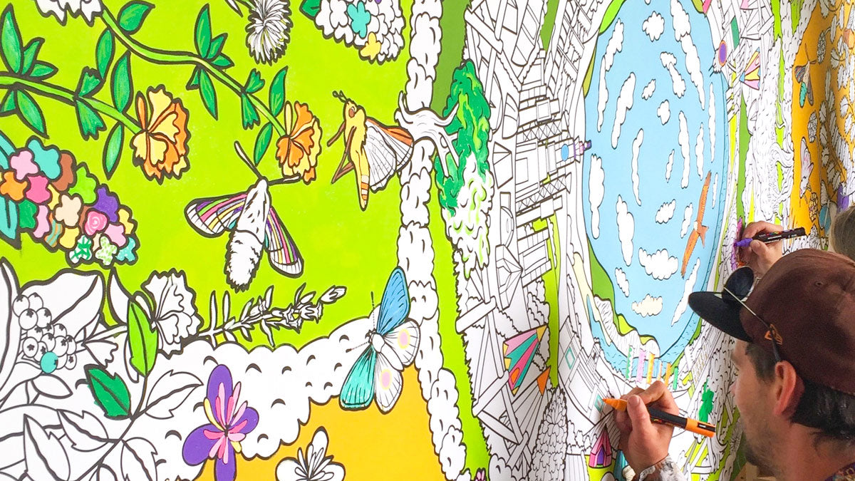 bespoke colouring wall at boomtown festival