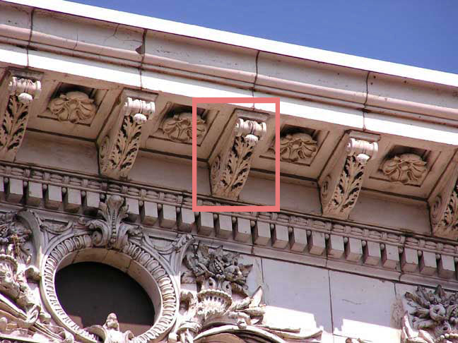 classical modillion example underneath an entablature