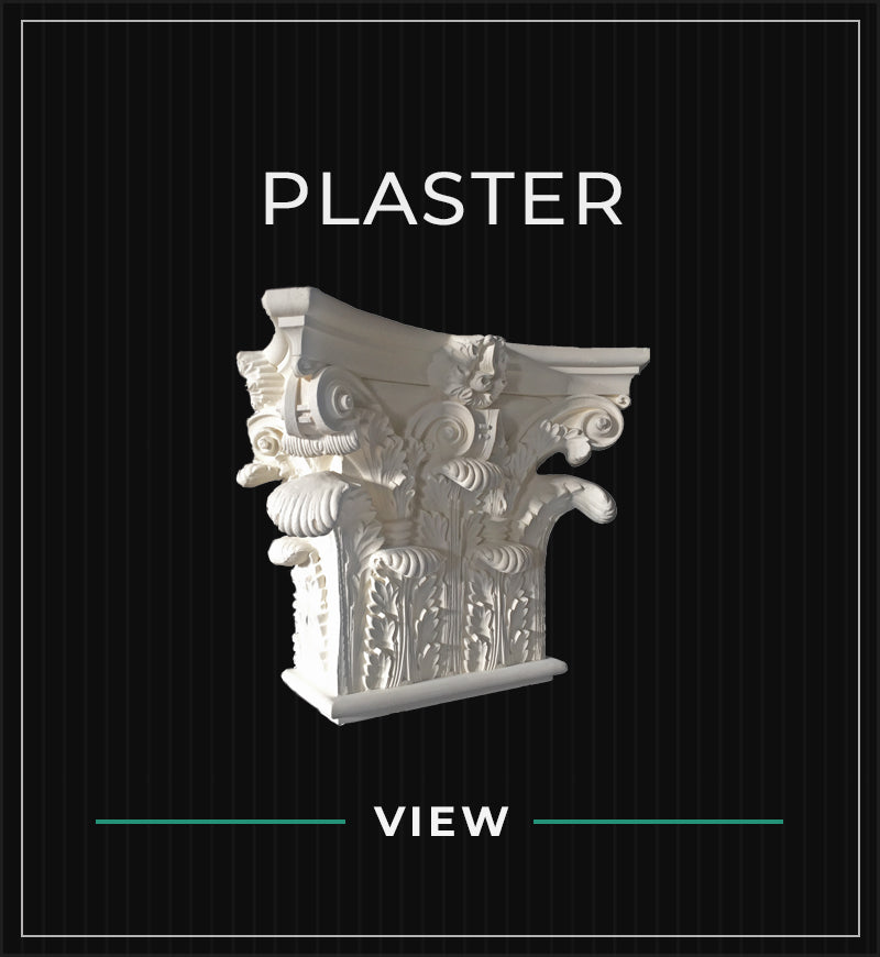 plaster capitals collection with black pin stripe background