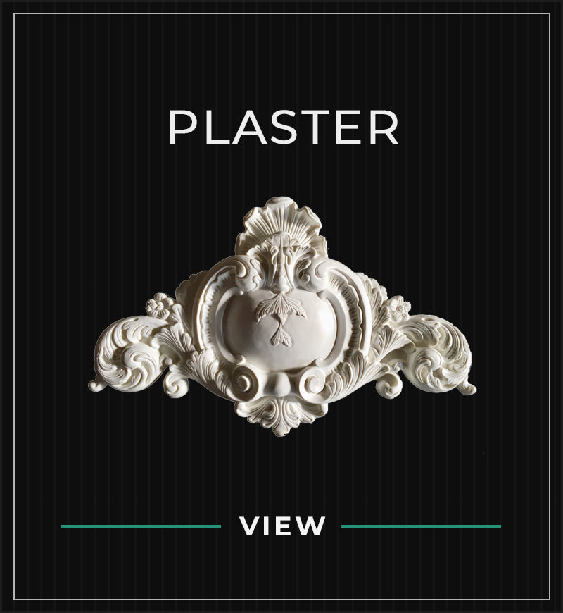 plaster cartouche accent on a black subtle pin stripe background