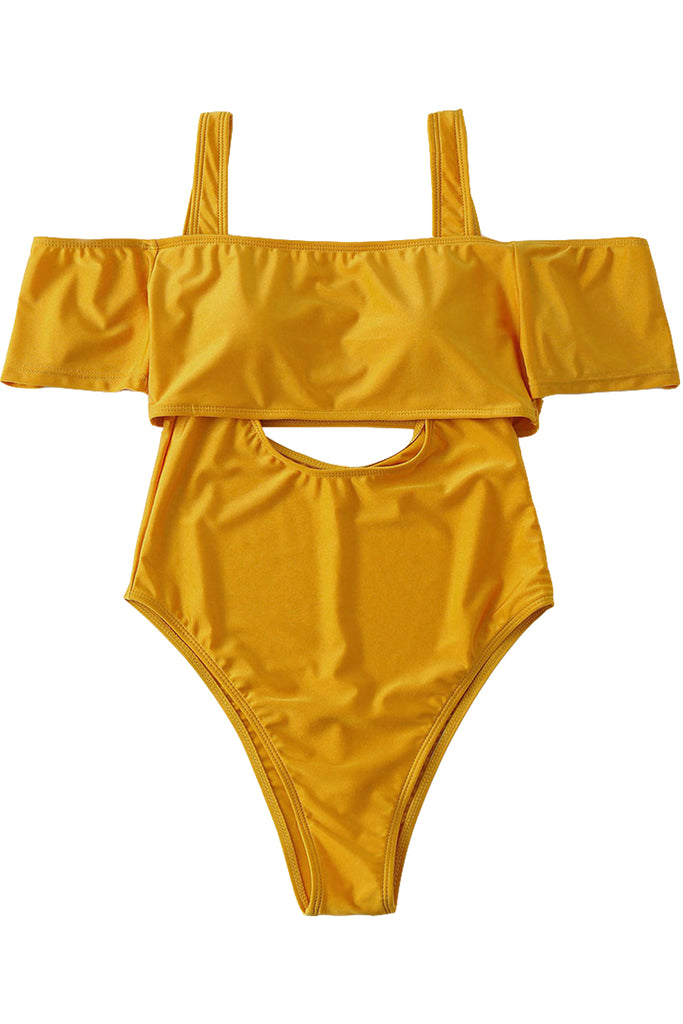 yellow off the shoulder bathing suit