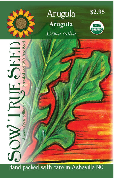 USDA organic, open pollinated, non hybrid arugula from Sow True Seed.
