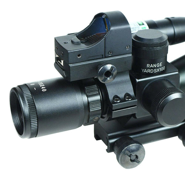 Sports Gun 2.5-10X40 Rifle Scope w/Red Laser&Mini Reflex 3 MOA Red Dot Sight New 