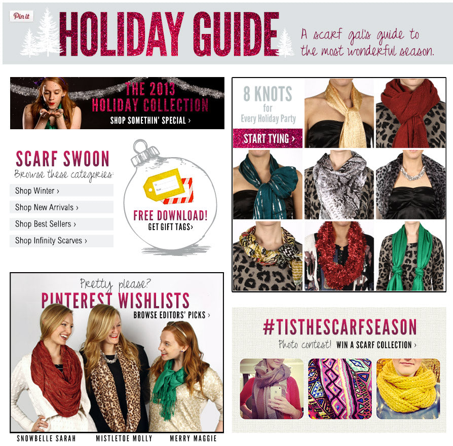 Holiday guide, 2013 holiday collection, pinterest wishlist, 8 knots for a holiday party and tis the scarf season