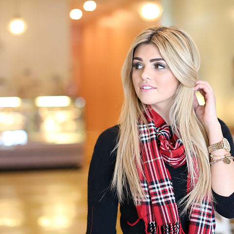 girl with plaid scarf