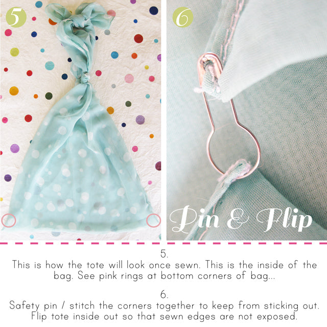 pinning and flipping the DIY mini TOTE YOUR SCARF